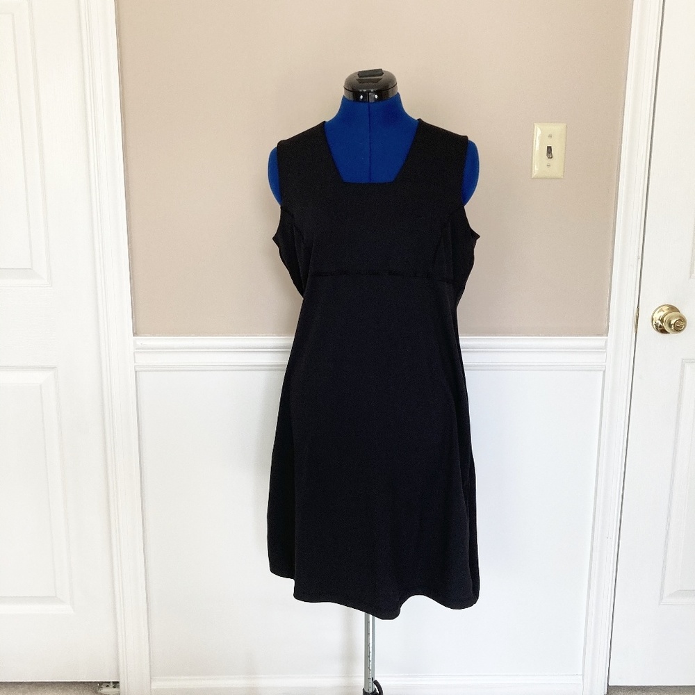 ems womens l black dress square neck polyester str